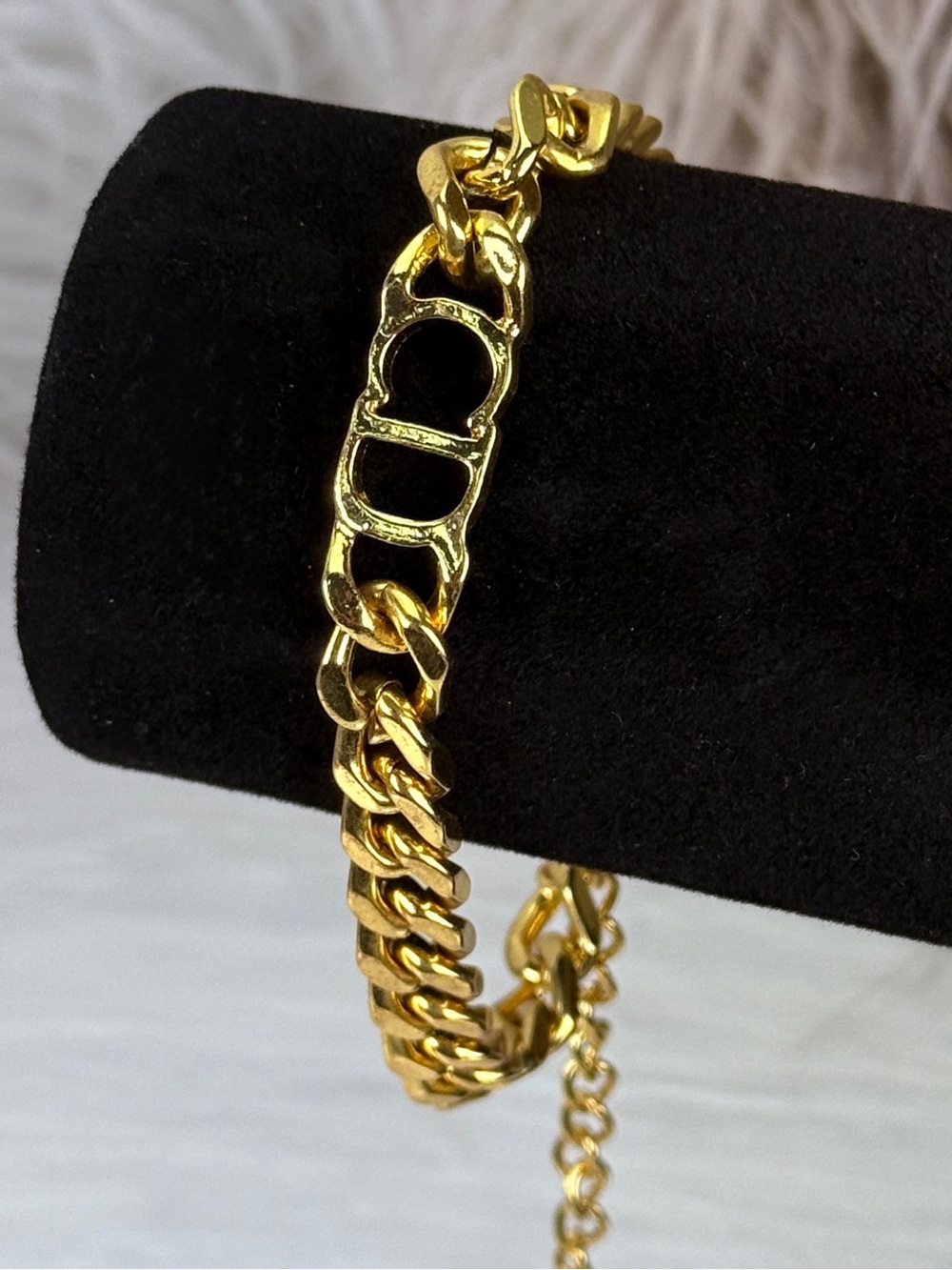 Goldtone Curb Chain Bracelet CD Initial Detail Extender Estate Jewelry
